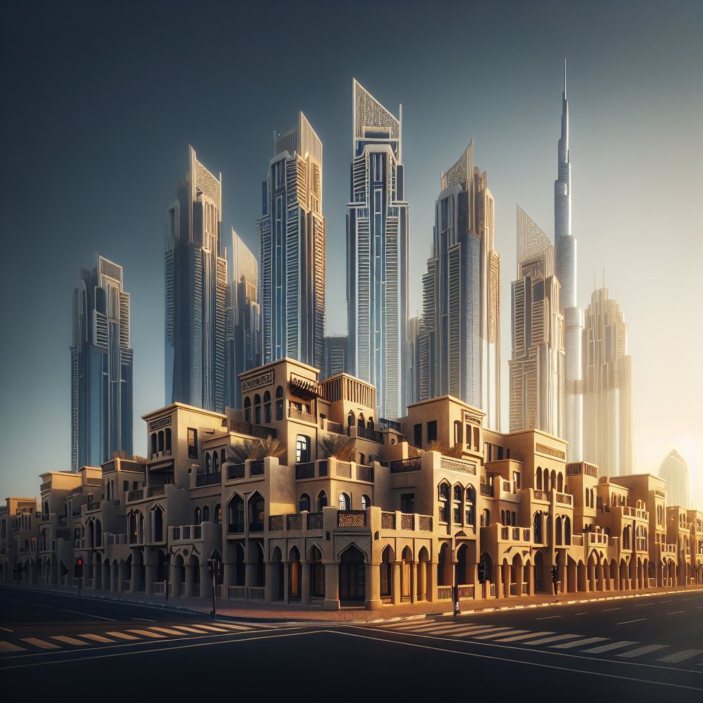 Dubais traditionelle Architektur im Kontrast zur Moderne.